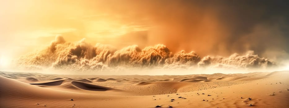 sandstorm in the desert, strong wind and sand, banner made with Generative AI. High quality illustration