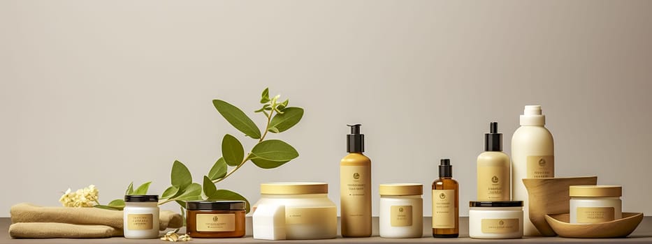 ecologically produced organic natural cosmetics, banner made with Generative AI. High quality illustration