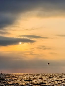 sunset at coast of the lake. Nature landscape. Nature in northern Europe. reflection, blue sky and yellow sunlight. landscape during sunset.