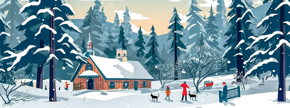 winter fairy tale in the village, banner made with Generative AI. High quality illustration