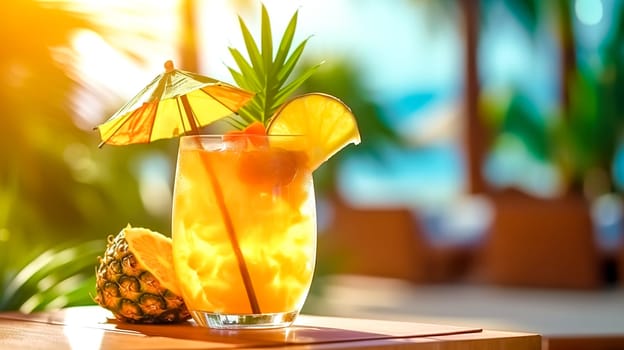 summer mixed refreshing drink with ice and fruit, made with Generative AI. High quality illustration