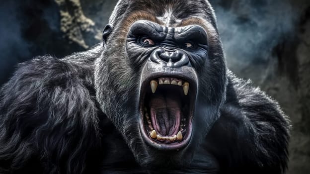 portrait of angry gorilla, furious animal, made with Generative AI. High quality illustration