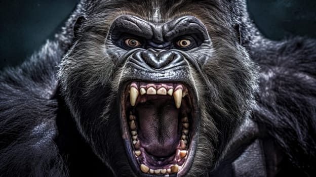 portrait of angry gorilla, furious animal, made with Generative AI. High quality illustration