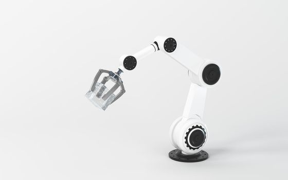 Mechanical arm with white background, 3d rendering. Computer digital drawing.