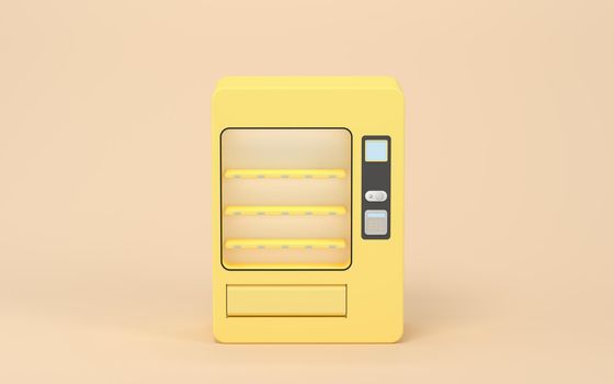 Empty vending machine with yellow background, 3d rendering. Computer digital drawing.