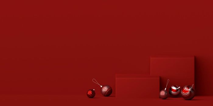Geometric podium with Christmas ball for product advertisement, 3d illustration