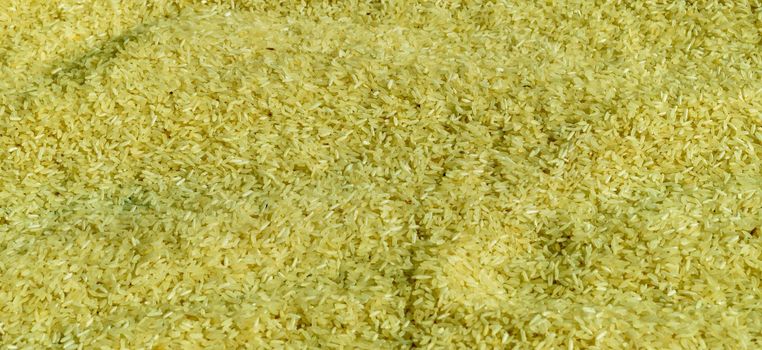 Full Frame Shot Of Rice Grain in Sunlight. Food Background. High Angle view. Flat Lay.