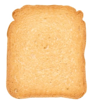 One piece of white wheat flour toast on a white isolated background, top view