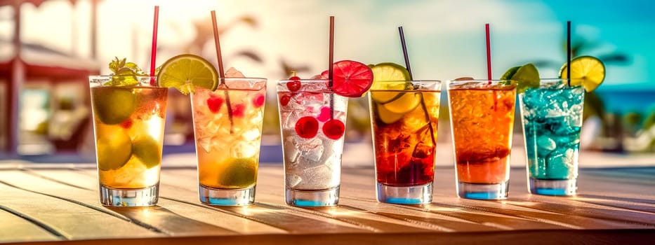 summer mixed refreshing drink with ice and fruit, made with Generative AI. High quality illustration