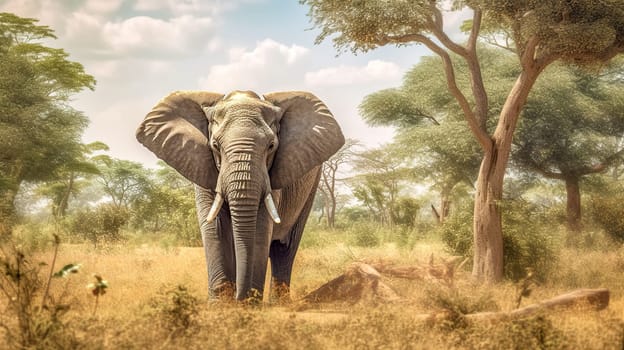 elephant in africa savannah, made with Generative AI.