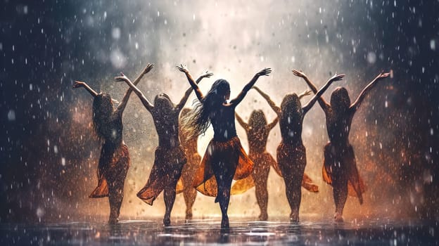 dancing in the rain, creative art picture, made with Generative AI. High quality illustration