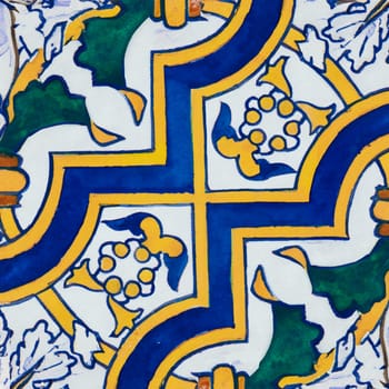 Watercolor illustration of portuguese ceramic tiles pattern. Single square tile.