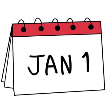 Drawing of calendar of Jan 1st isolated on white background for usage as an illustration and a decorative element