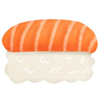 Drawing of salmon sushi isolated on white background for usage as an illustration, food and eating concept
