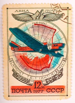 USSR - CIRCA 1978: A Postage Stamp Printed in the USSR , show plane ANT-4, 1925, 1917 circa 1977