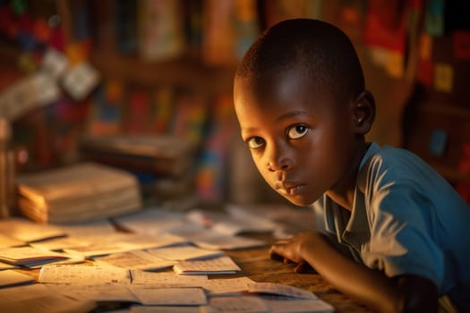 Young child sudying in african shool, generative AI