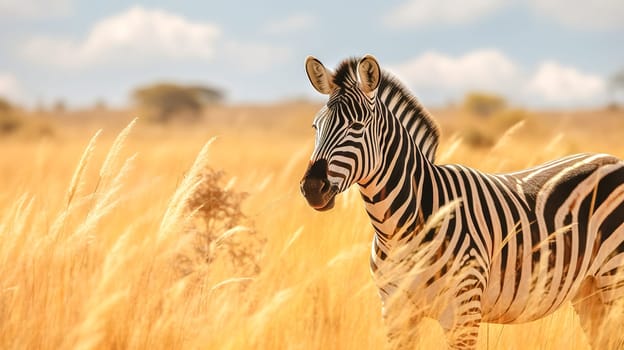 zebra in the national nature park, banner made with Generative AI. High quality illustration