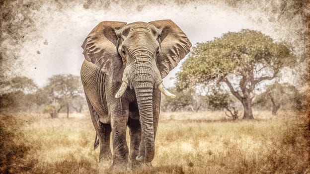 elephant in africa savannah, made with Generative AI. High quality illustration