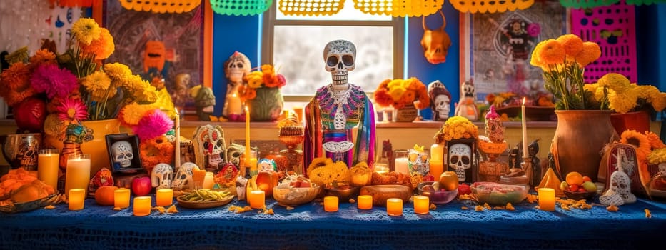 decorations for the feast of the dead, banner made with Generative AI. High quality illustration