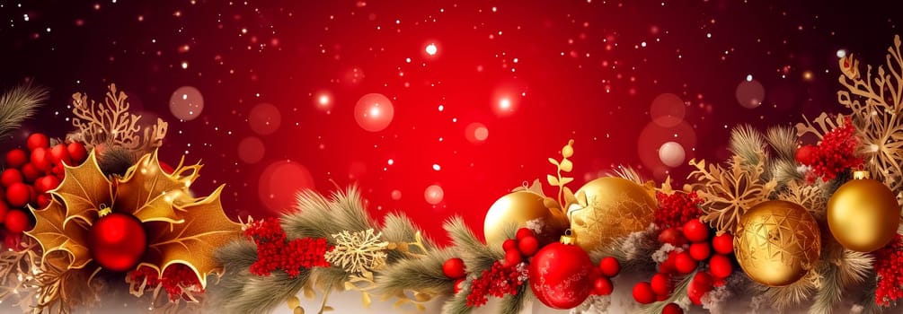 Christmas holiday decorations, banner with copy space made with Generative AI. High quality illustration