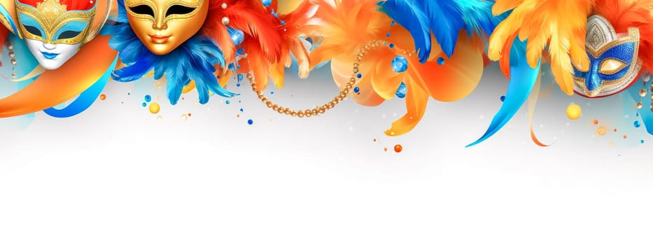 carnival, colorful masks and decorations for the celebration, banner made with Generative AI. High quality illustration