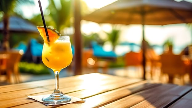 summer mixed refreshing drink with ice and fruit, made with Generative AI. High quality illustration