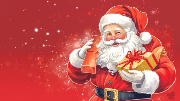 Santa Claus prepares gifts for the Christmas holidays, made with Generative AI. High quality illustration