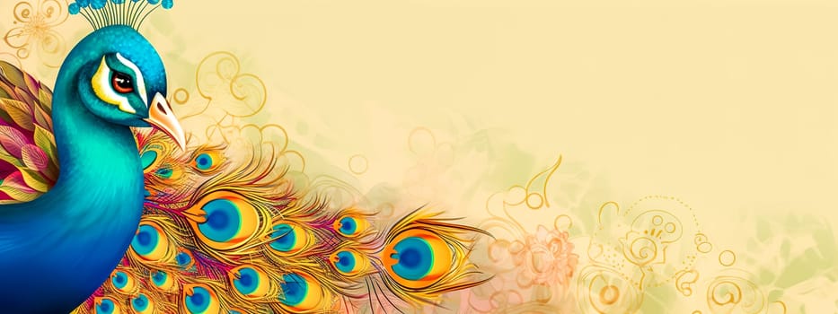 colorful peacock bird, banner made with Generative AI. High quality illustration