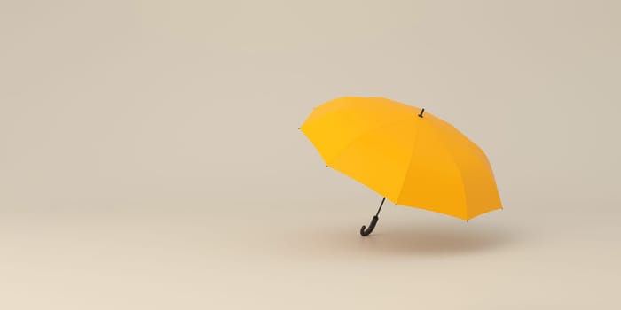 Opened yellow umbrella on studio background.Concept of security. 3D rendering.