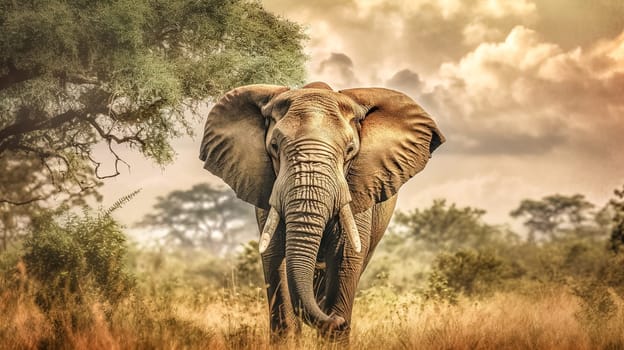 elephant in africa savannah, made with Generative AI. High quality illustration