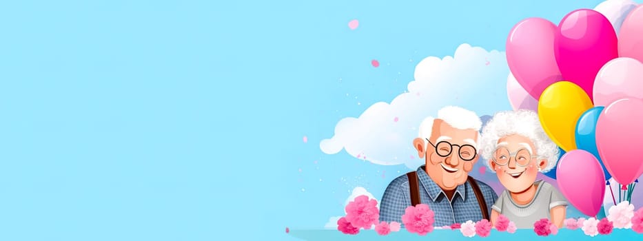 senior couple in love, senior couple in love, banner with copy space made with Generative AI. High quality illustration