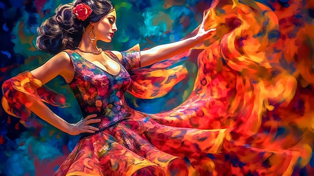 dancing sensual woman in a red dress, made with Generative AI. High quality illustration