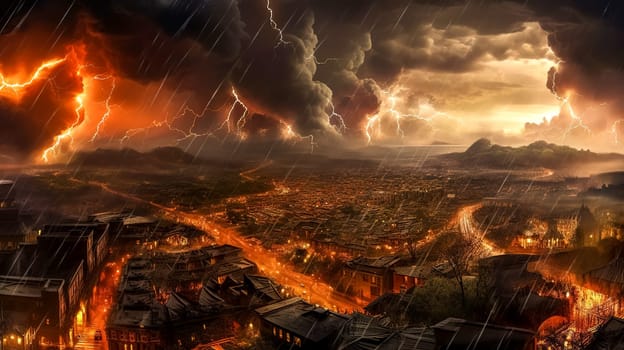 apocalypse in the city, made with Generative AI. High quality illustration