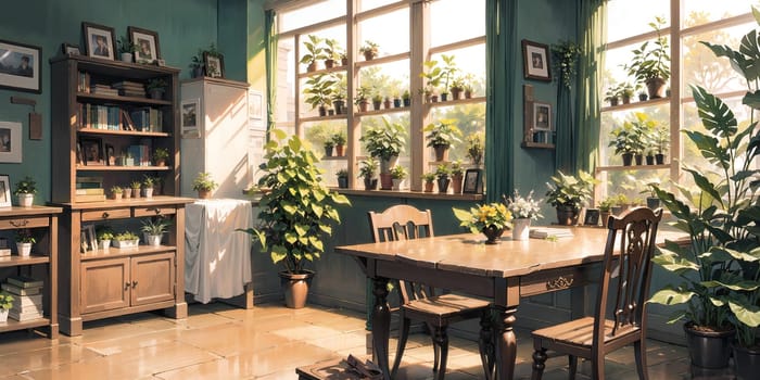 anime style background, game background, plants in greenhouse, store, garden, nursery, botanical, generative ai, generative, ai