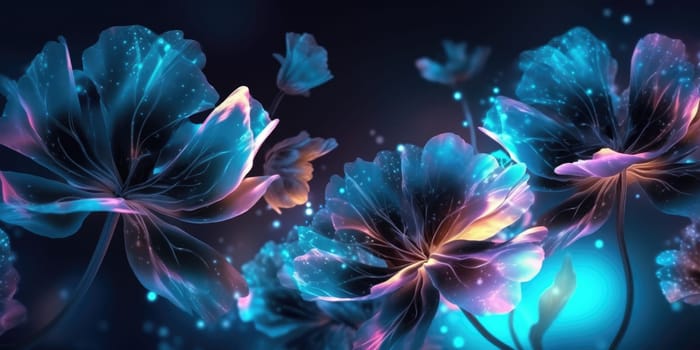 Beautiful abstract neon light night photo floral design background banner. beautiful Generative AI AIG32