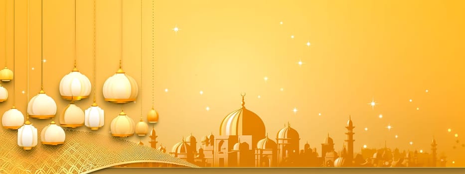 Eid al Adha mubarak festival, banner with copy space made with Generative AI. High quality illustration