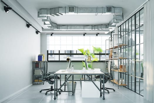modern loft style office interior. (3d rendering design illustration)