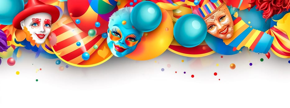 carnival, colorful masks and decorations for the celebration, banner made with Generative AI. High quality illustration