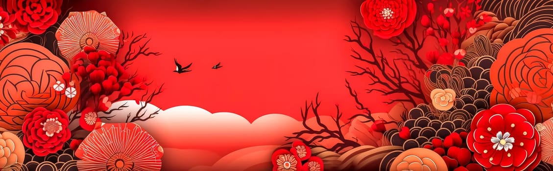 Chinese New Year, abstract red banner with copy space made with Generative AI. High quality illustration