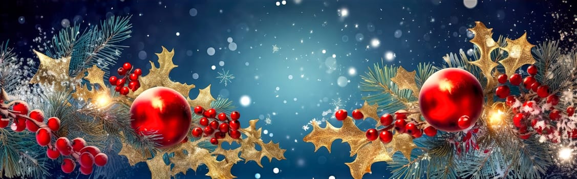 Christmas holiday decorations, banner with copy space made with Generative AI. High quality illustration