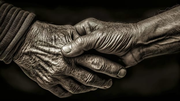 handshake for support, greeting and making an agreement, the hand of the old man, made with Generative AI. High quality illustration