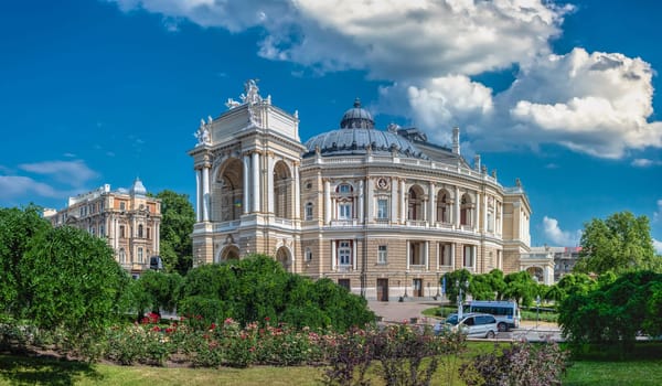 Odessa, Ukraine 02.05.2023. National Academical Opera and Ballet Theater in Odessa, Ukraine, on a sunny summer day