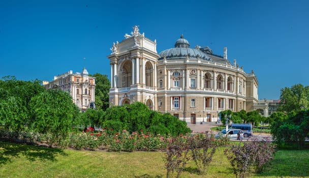 Odessa, Ukraine 02.05.2023. National Academical Opera and Ballet Theater in Odessa, Ukraine, on a sunny summer day