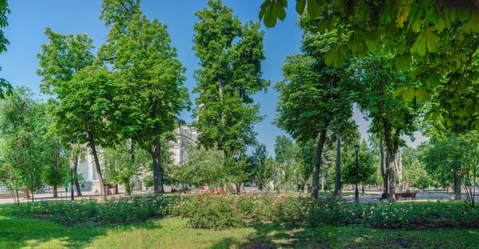 Odessa, Ukraine 22.06.2023. City Alleys of the Sobornaya square in historical center of Odessa, Ukraine, on a sunny summer day