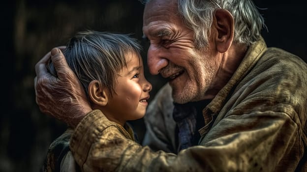 old man and child, meeting people of different generations, made with Generative AI. High quality illustration