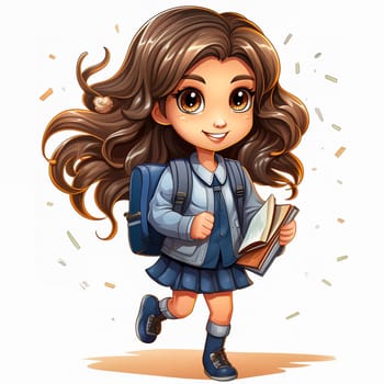 A first-grader in a school uniform with a textbook in her hands. Generative AI. High quality illustration