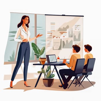 Business woman holding a meeting with colleagues. Generative AI. High quality illustration