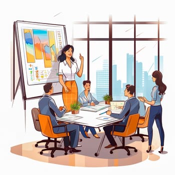 Business woman holding a meeting with colleagues. Generative AI. High quality illustration