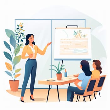 Business woman holding a meeting with colleagues. Generative AI. High quality illustration