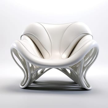 The armchair of the future, soft shapes and shine. On a white background